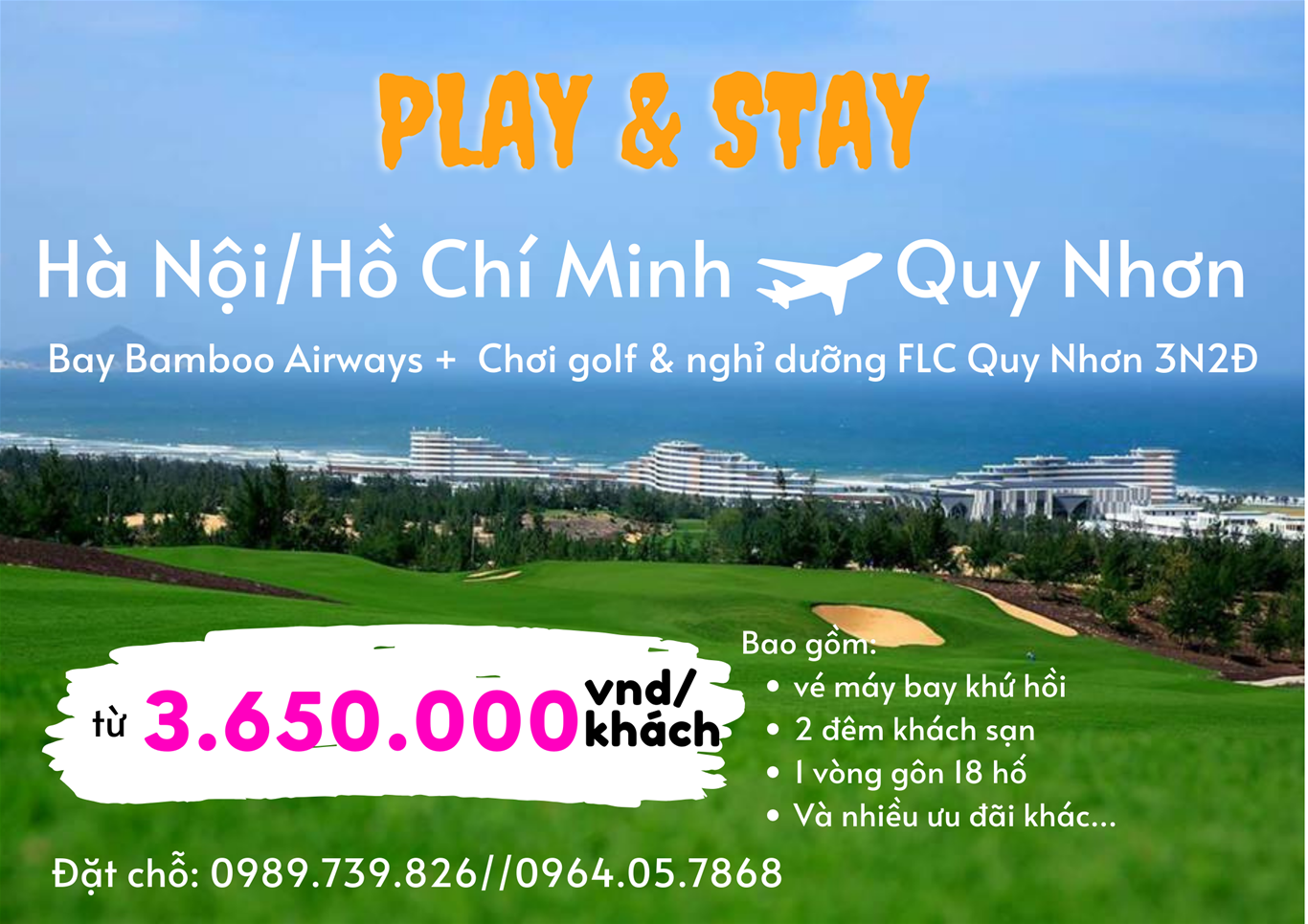 [FLC QUY NHƠN] Combo Bay Bamboo Airways + Chơi Golf & Nghỉ dưỡng FLC Quy Nhơn 3N2Đ